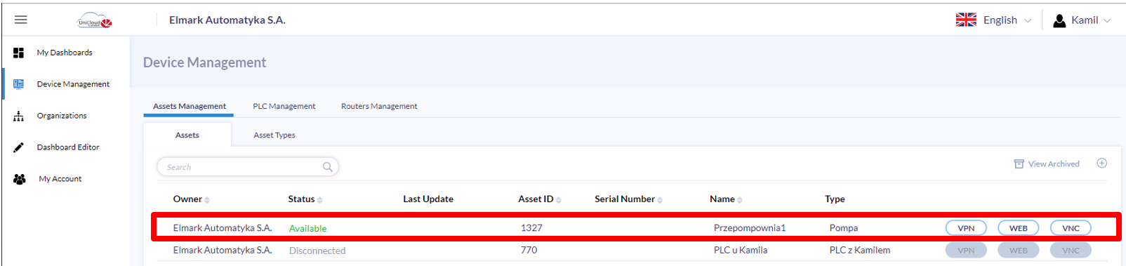 Unicloud-konfiguracja