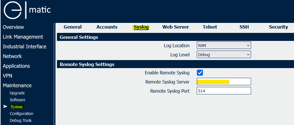 NW10/NW20 - Remote Syslog