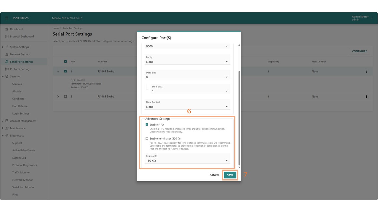 Konfiguracja portu szeregowego krok 2