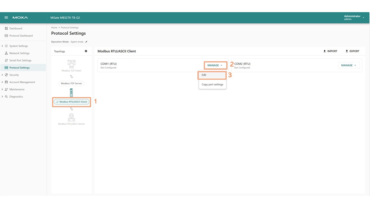 Konfiguracja zapytań Modbus krok 1