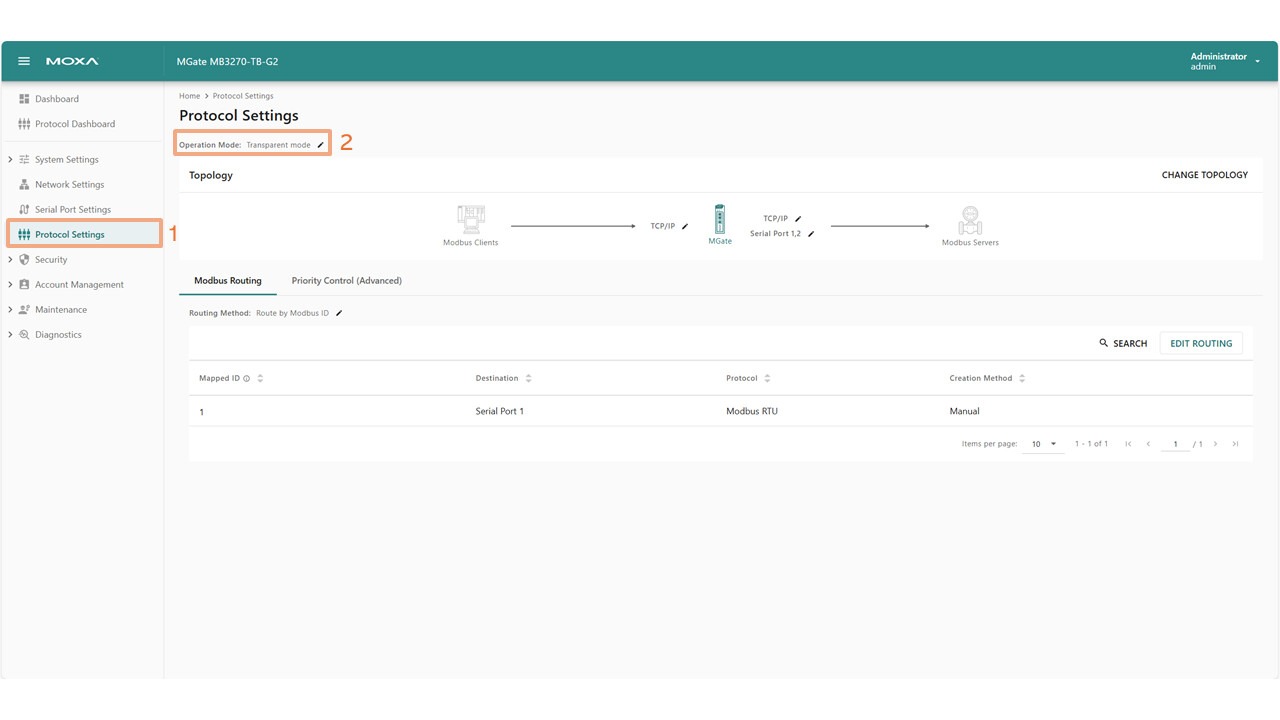 Wybór trybu pracy krok 1