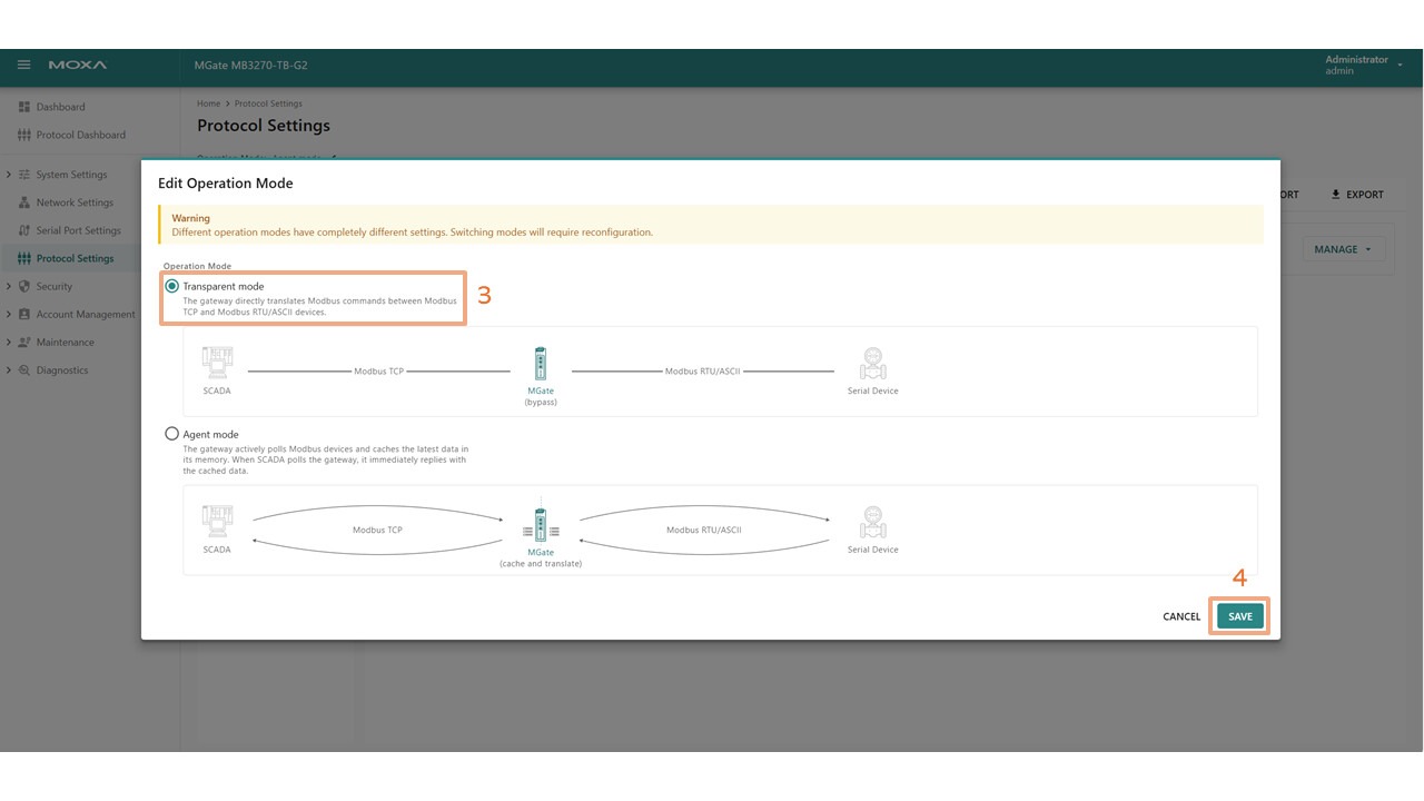 Wybór trybu pracy krok 2