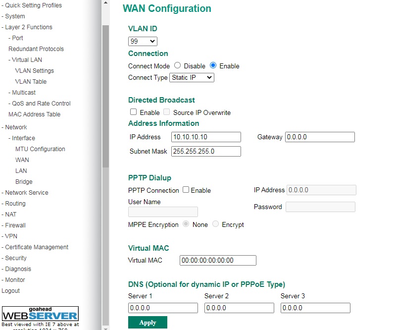 WAN configuration