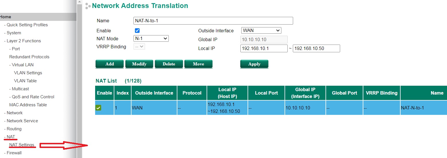 NAT configuration