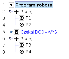 Przykładowe zastosowanie sygnału wejściowego MODBUS - program oczekuje stanu wysokiego sygnału DO0, aby mógł kontynuować pracę