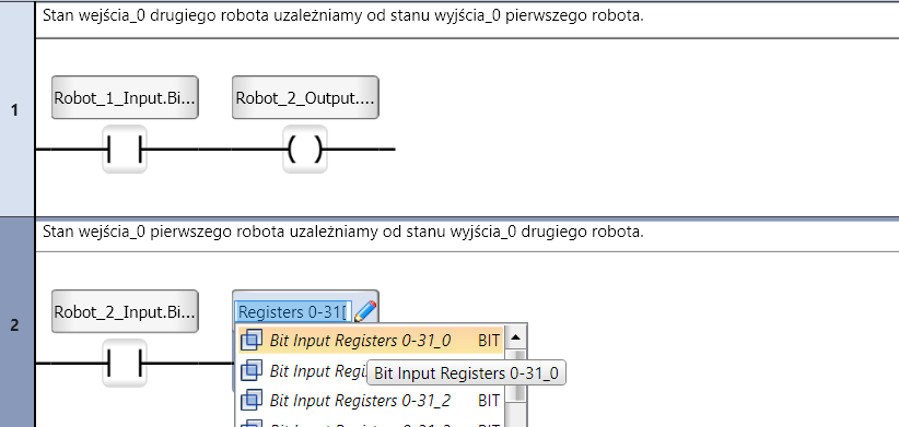 Przykład prostego programu, dzięki któremu komunikujemy ze sobą dwa roboty