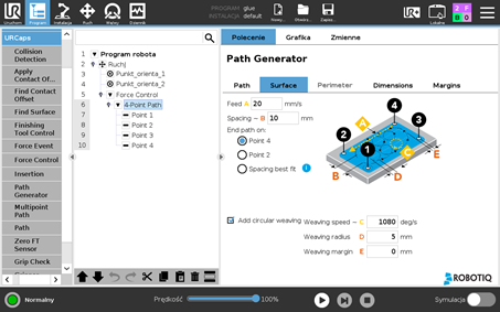 Dostosowanie parametrów ruchu okrężnego oraz odstępu pomiędzy ścieżkami w Path Generator