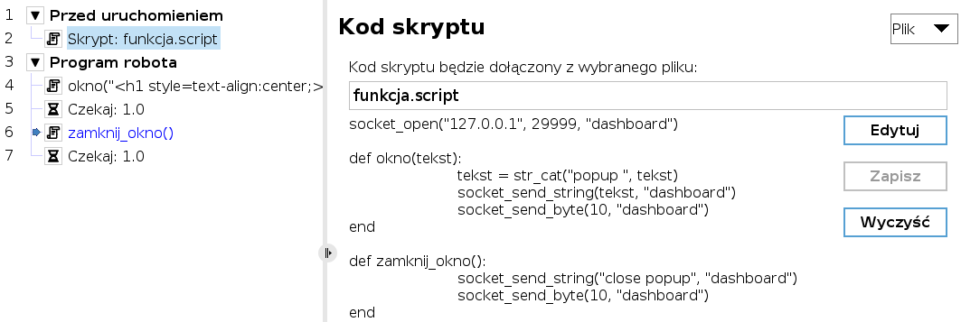 Funkcje odpowiedzialne za tworzenie i zamykanie okienek.