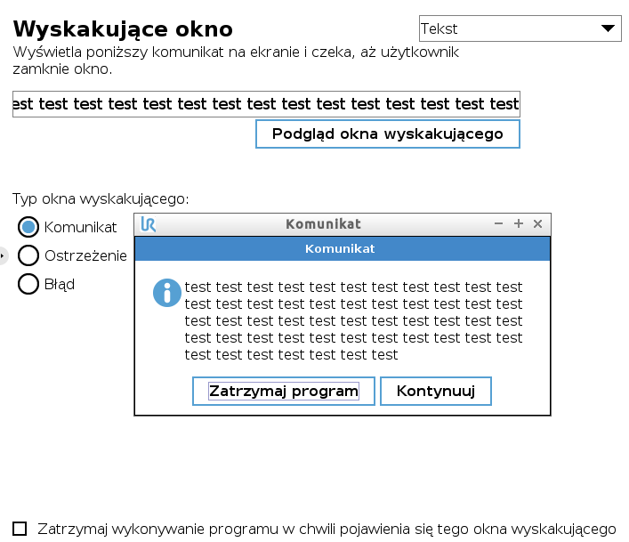 Robot nie może wyświetlić więcej tekstu w wyskakującym okienku.