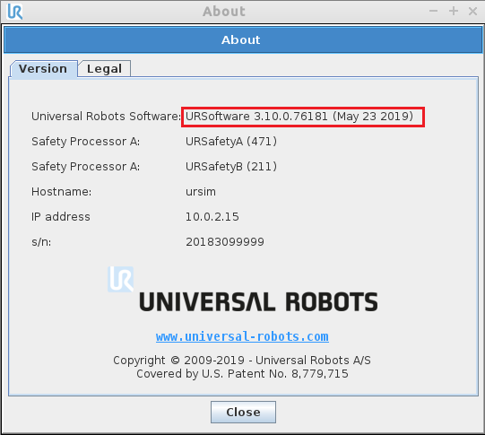 informacje o aktualnej wersji oprogramowania w robocie Universal Robots serii CB3.1
