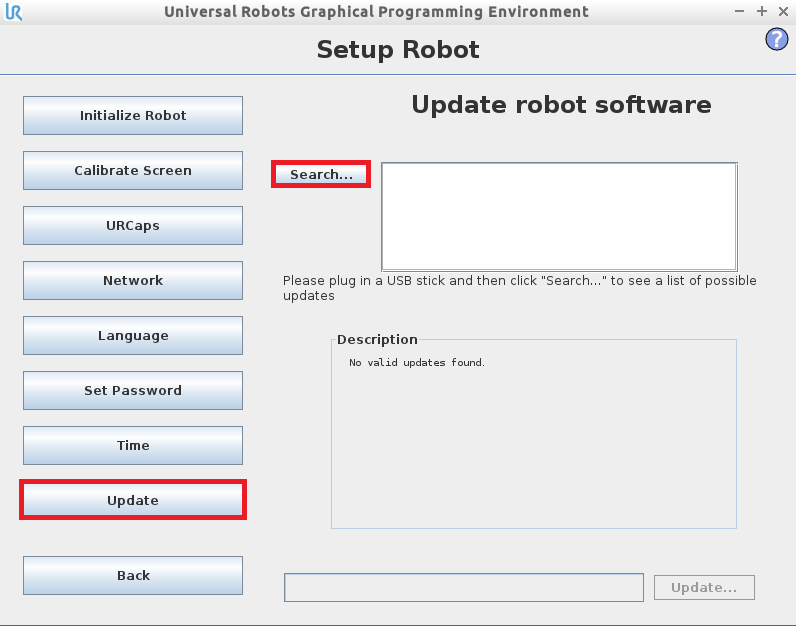 wybór pliku aktualizacji robota Universal Robot serii CB3.1
