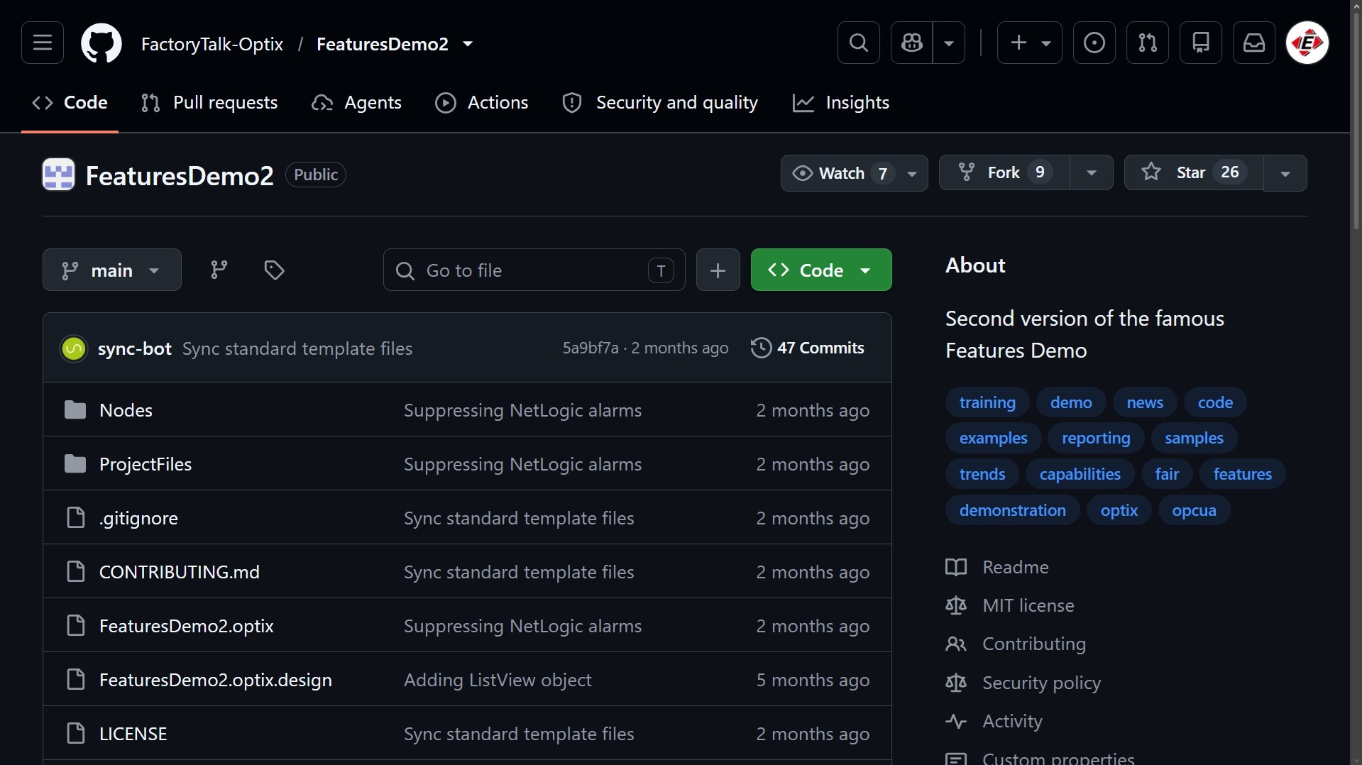 Repozytorium GitHub projektu FeaturesDemo