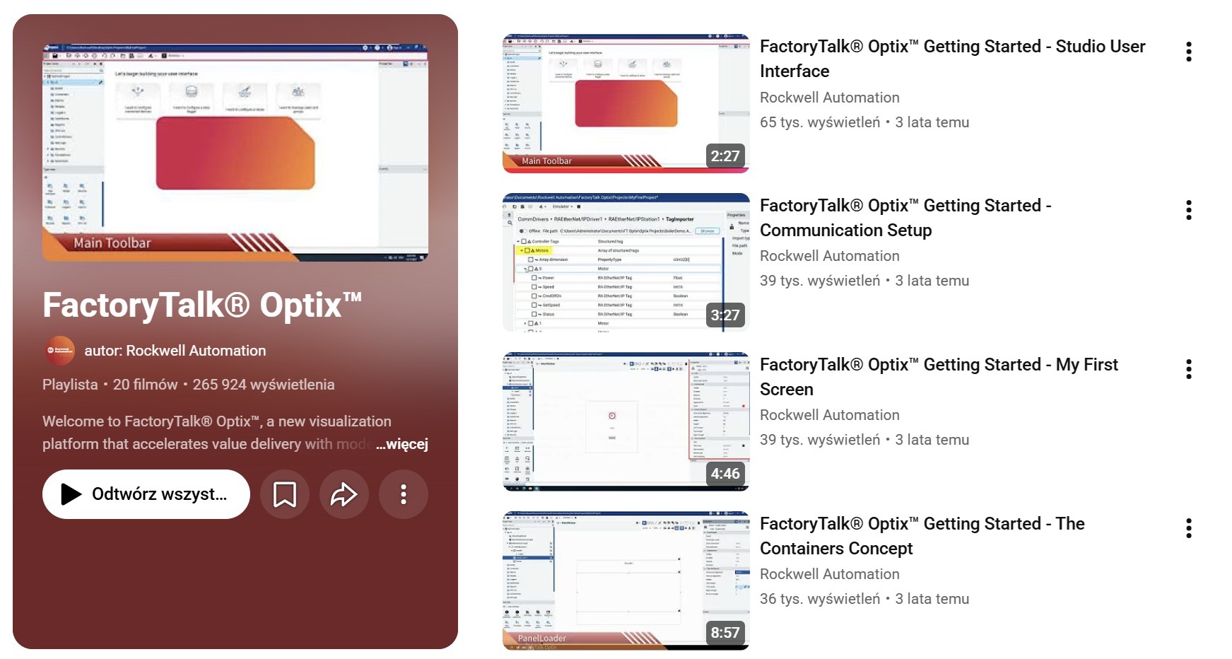 Playlista wideo First steps with FactoryTalk Optix