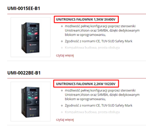 Falowniki Unitronics trójfazowe i jednofazowe