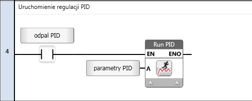 Fragment programu z uruchomieniem pętli regulacji PID.