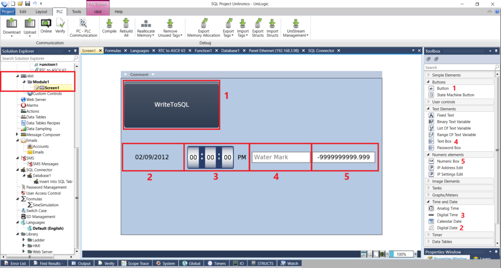 Zapis ze sterownika PLC do bazy danych SQL - ekran HMI