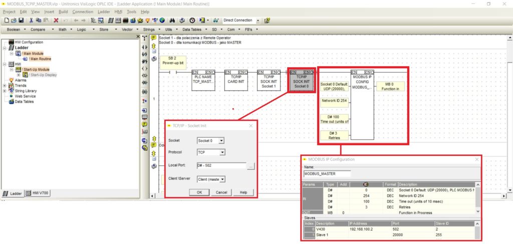 Konfiguracja parametrów MODBUS TCP dla PLC Master