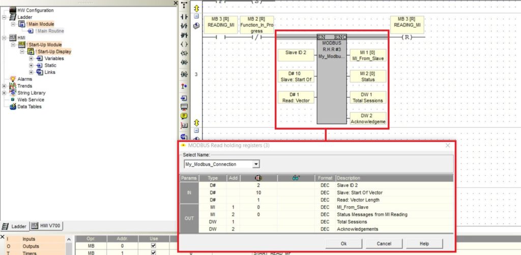 Ustawienia bloczka MODBUS Read Holding Registers