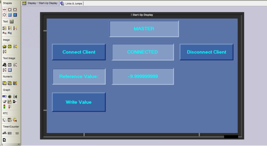 Widok HMI PLC - Master dla programu do komunikacji MODBUS TCPIP 