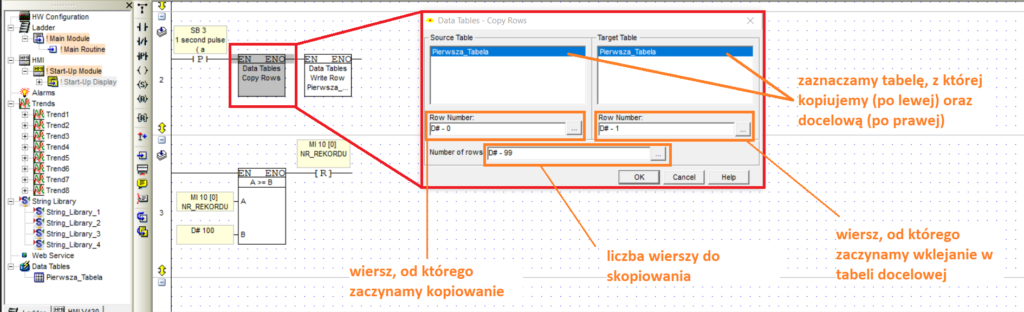 Kopiowanie wierszy z tabeli w programie PLC