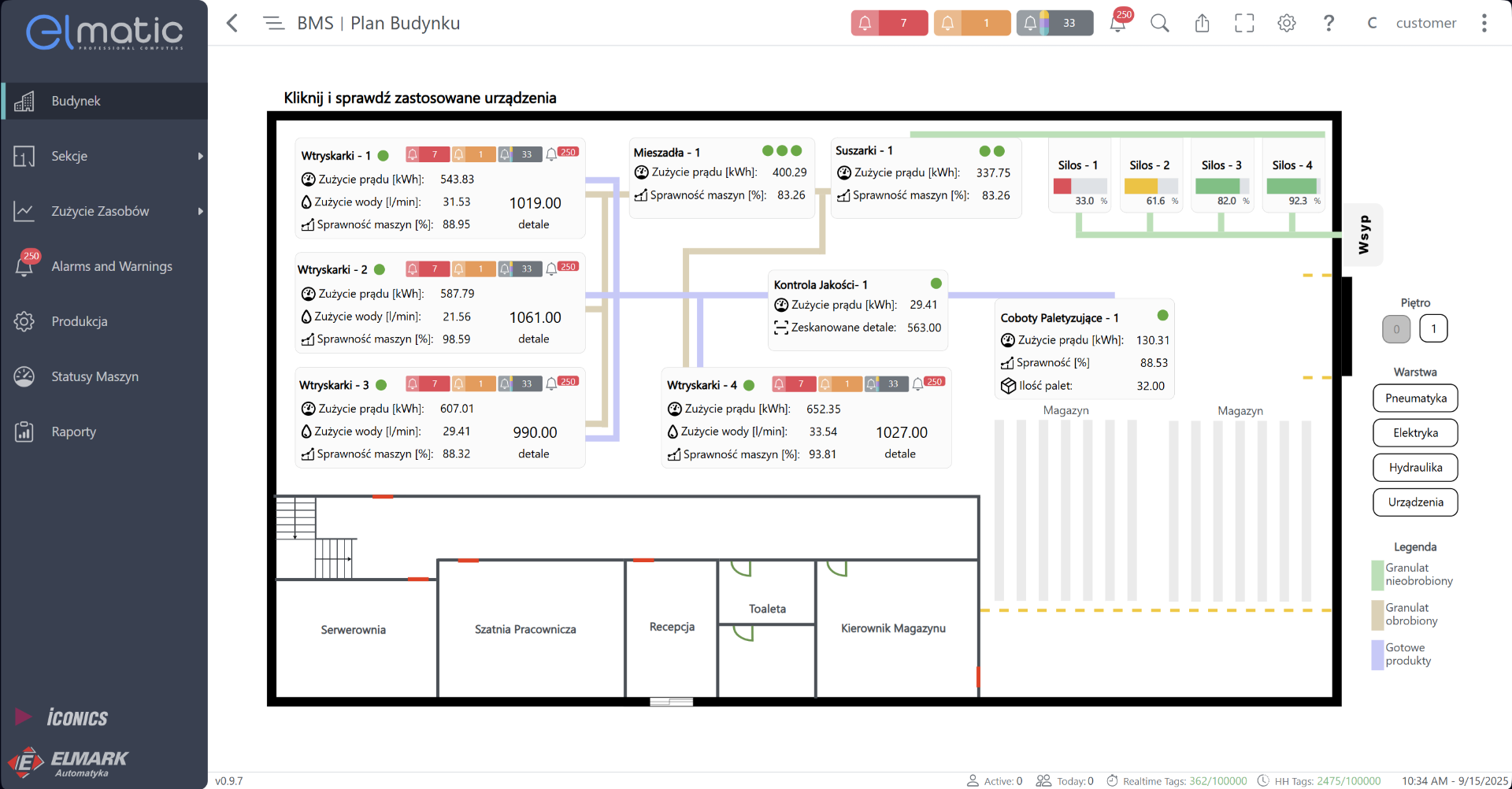 System BMS ICONICS – wizualizacja planu budynku i parametrów środowiskowych
