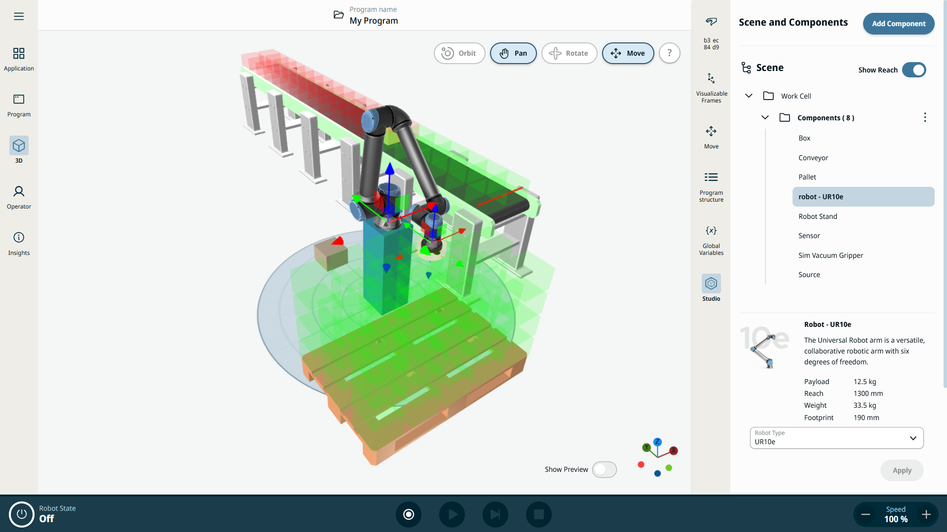 Weryfikacja zasięgu robota w UR Studio